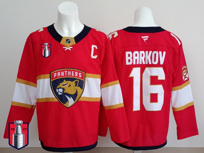 Men 2025 Florida Panthers 16 Barkov Red Fanatics Home Premium NHL Jersey style 7